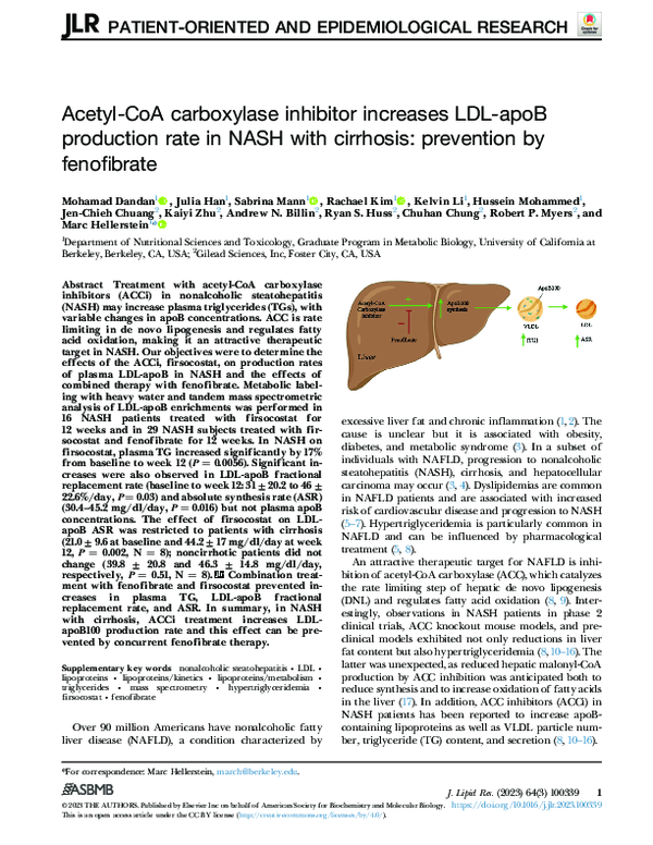 (PDF) Acetyl CoA carboxylase inhibitor increases LDL apoB production ...