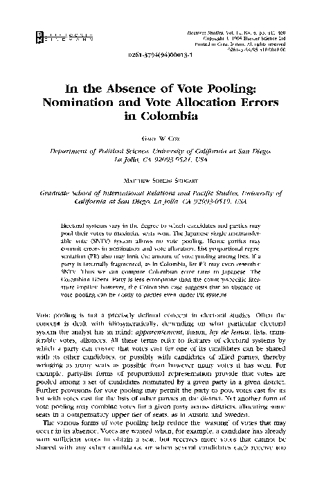 (PDF) In the absence of vote pooling: Nomination and vote allocation ...