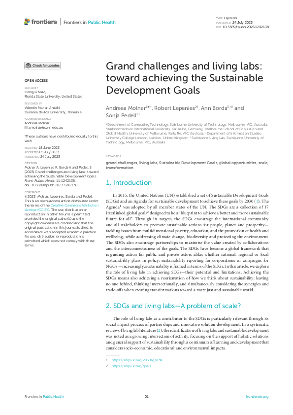 (PDF) Grand challenges and living labs: towards achieving the ...