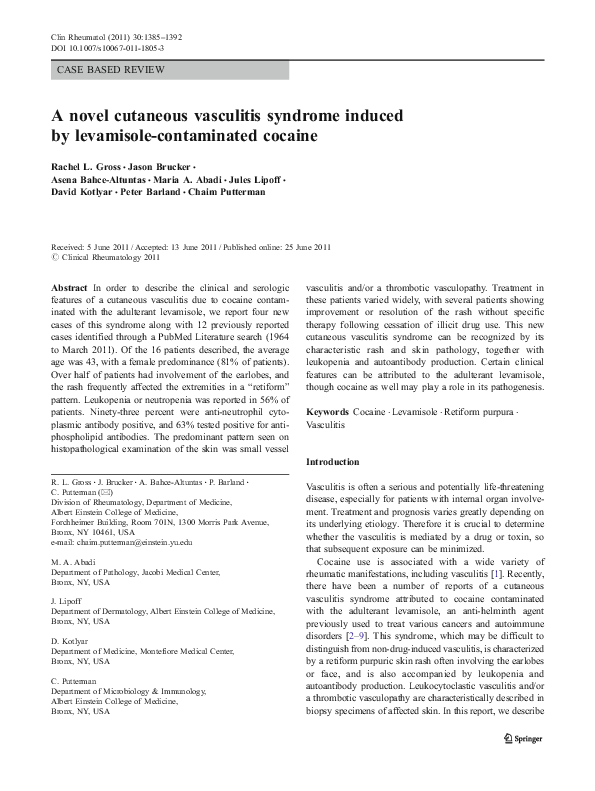 (PDF) A novel cutaneous vasculitis syndrome induced by levamisole ...