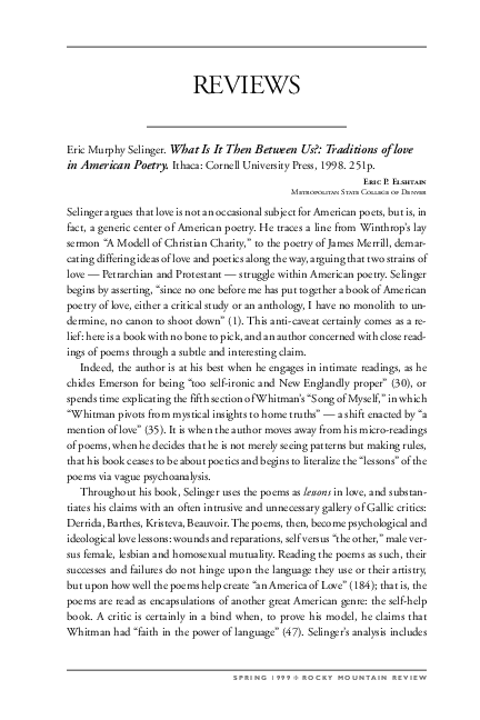 (PDF) What Is It Then between Us?: Traditions of Love in American Poetry