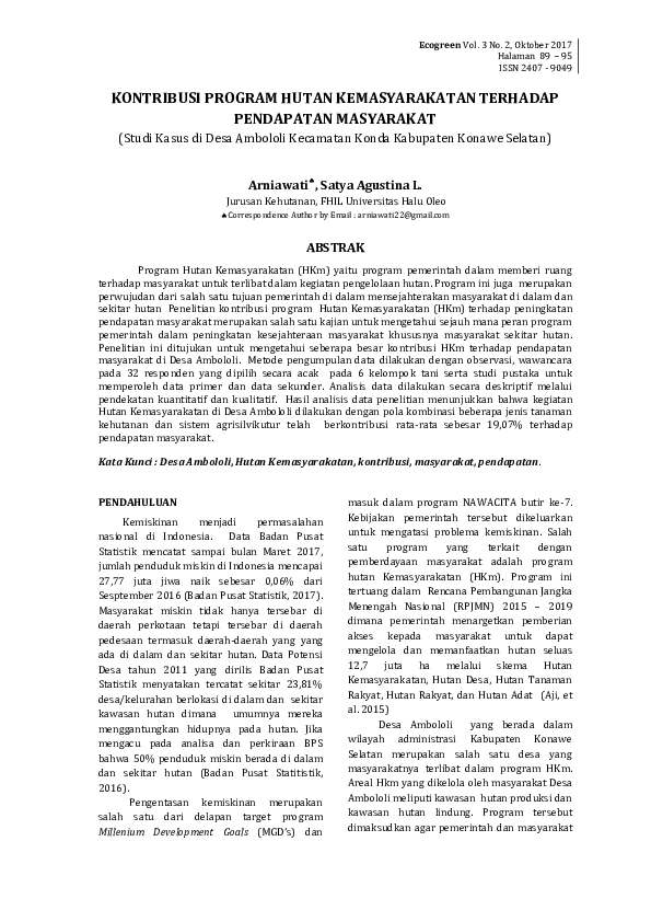 (PDF) Kontribusi Program Hutan Kemasyarakatan Terhadap Pendapatan ...