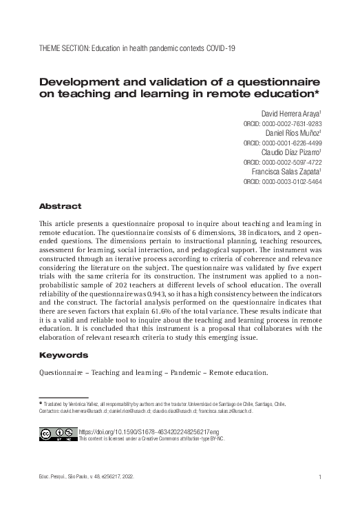 (PDF) Development and validation of a questionnaire on teaching and ...