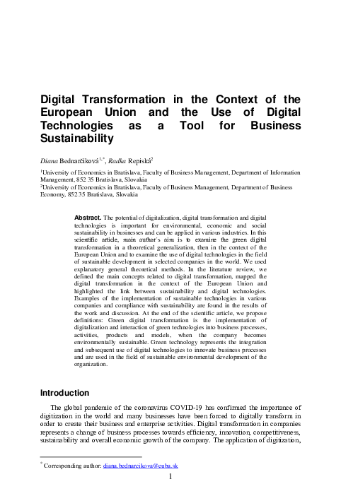 (PDF) Digital Transformation in the Context of the European Union and ...