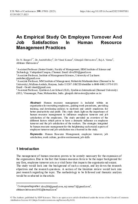 (PDF) An Empirical Study On Employee Turnover And Job Satisfaction In ...