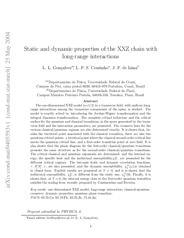 (PDF) Static and dynamic properties of the XXZ chain with long-range ...