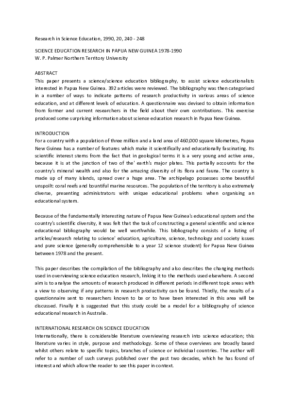 (PDF) Science education research in Papua New Guinea 1978–1990