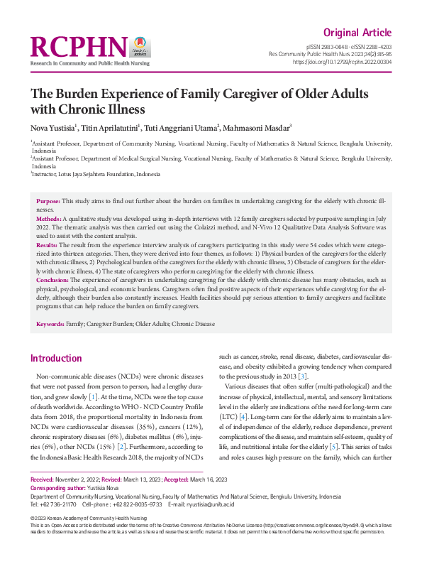 (PDF) The Burden Experience of Family Caregiver of Older Adults with ...