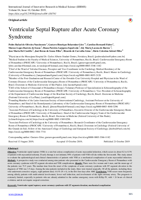(PDF) Ventricular Septal Rupture after Acute Coronary Syndrome
