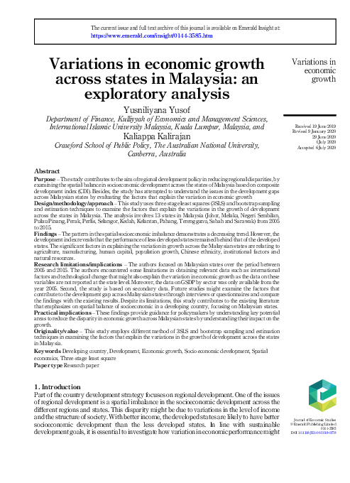 (PDF) Variations in economic growth across states in Malaysia: an ...