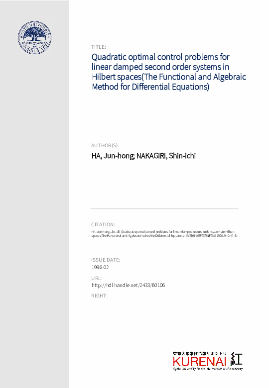 (PDF) Quadratic optimal control problems for nonlinear damped second ...