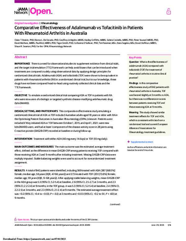 (PDF) Comparative Effectiveness of Adalimumab vs Tofacitinib in ...