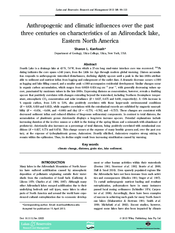 (PDF) Anthropogenic and climatic influences over the past three ...