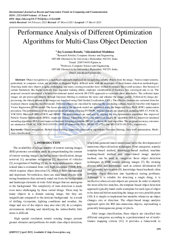 (PDF) Performance Analysis of Different Optimization Algorithms for ...