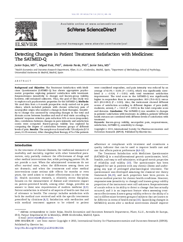 (PDF) Detecting Changes in Patient Treatment Satisfaction with ...