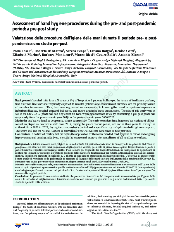 (PDF) Assessment of hand hygiene procedures during the pre- and post ...