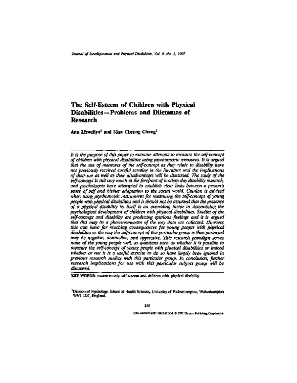 (PDF) The Self-Esteem of Children with Physical Disabilities—Problems ...