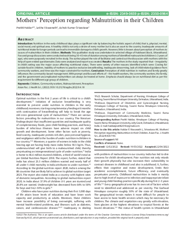 (PDF) Mothers’ Perception regarding Malnutrition in their Children