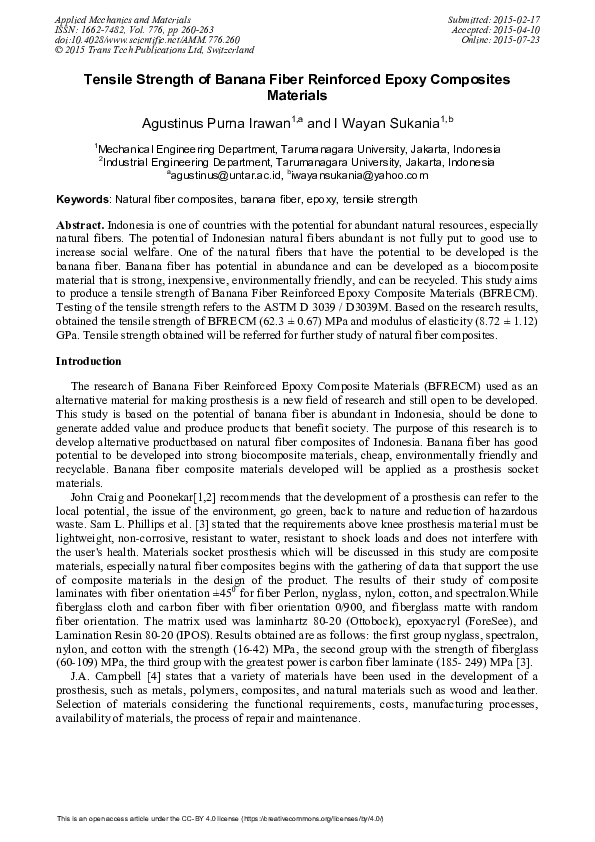 (PDF) Tensile Strength of Banana Fiber Reinforced Epoxy Composites