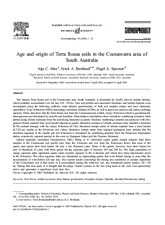 (PDF) Age and origin of Terra Rossa soils in the Coonawarra area of ...