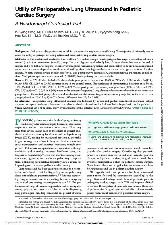 (PDF) Utility of Perioperative Lung Ultrasound in Pediatric Cardiac ...