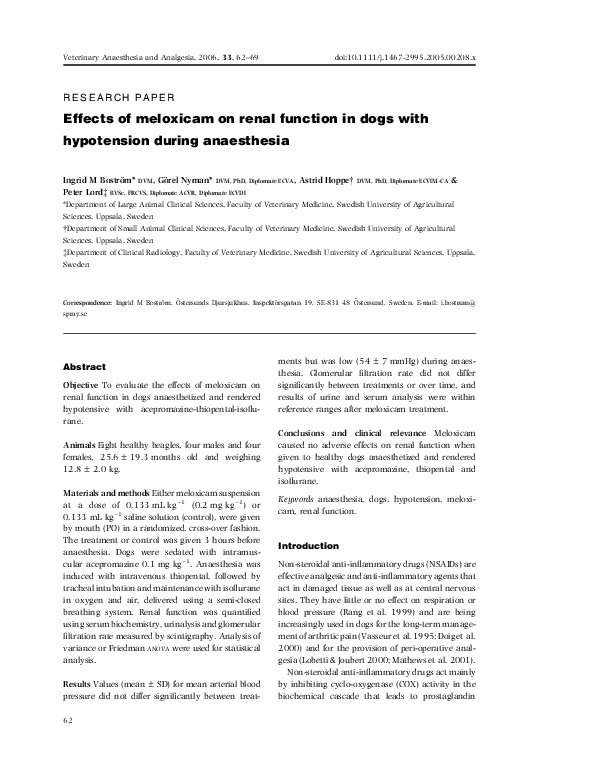 (PDF) Effects of meloxicam on renal function in dogs with hypotension ...