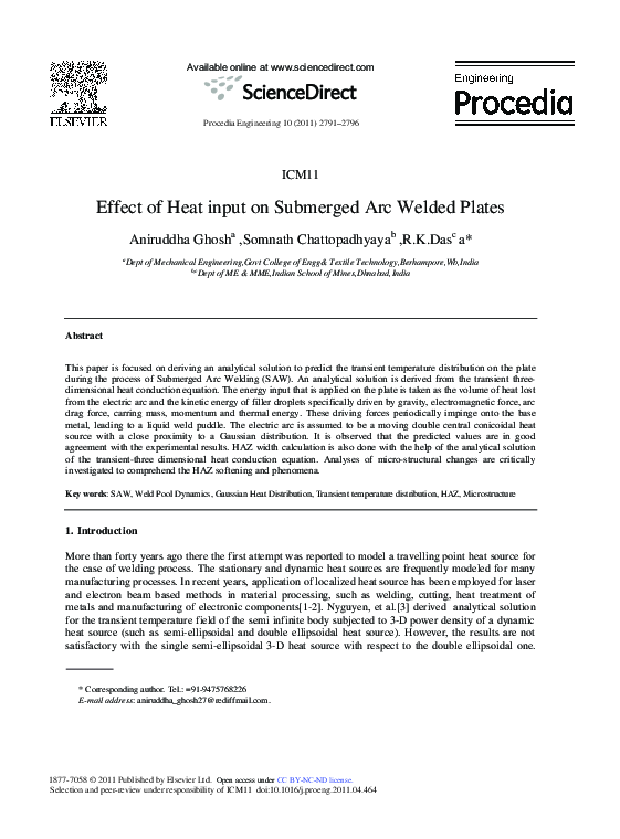 (PDF) Effect of Heat input on Submerged Arc Welded Plates