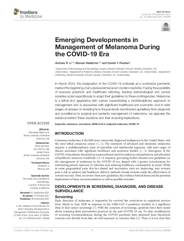 (PDF) Emerging Developments in Management of Melanoma During the COVID ...
