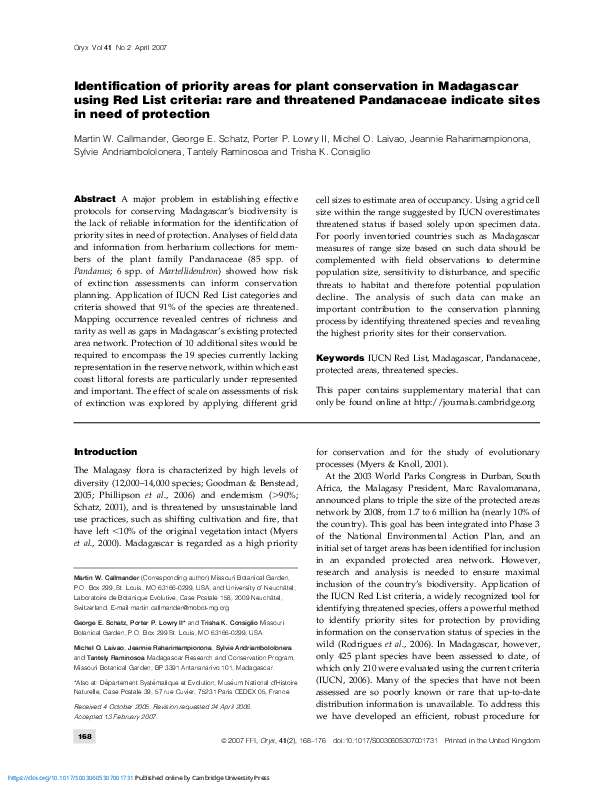 (PDF) Identification of priority areas for plant conservation in ...