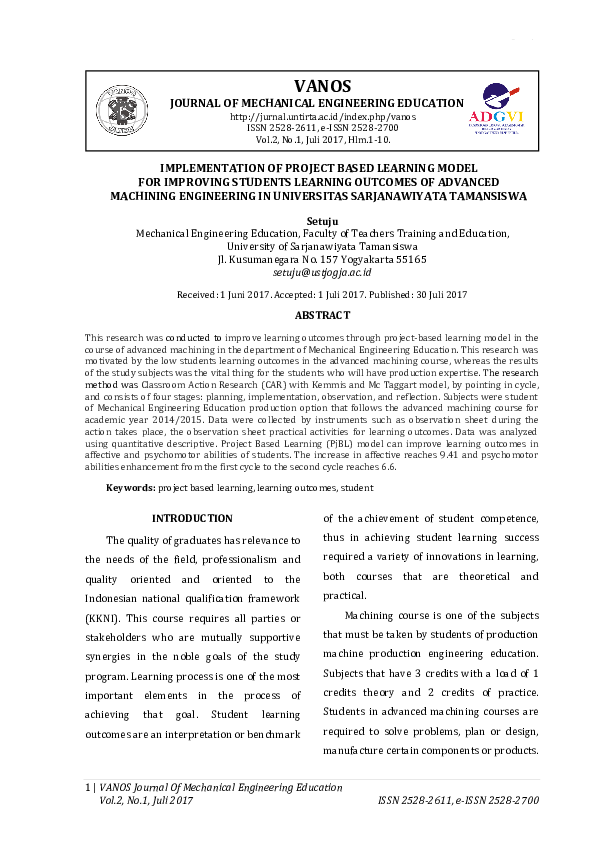 (PDF) Implementation Of The Project Based Learning Model In Improving ...