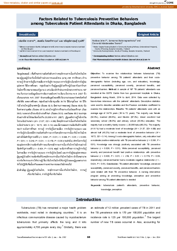(PDF) Factors Related to Tuberculosis Preventive Behaviors among ...