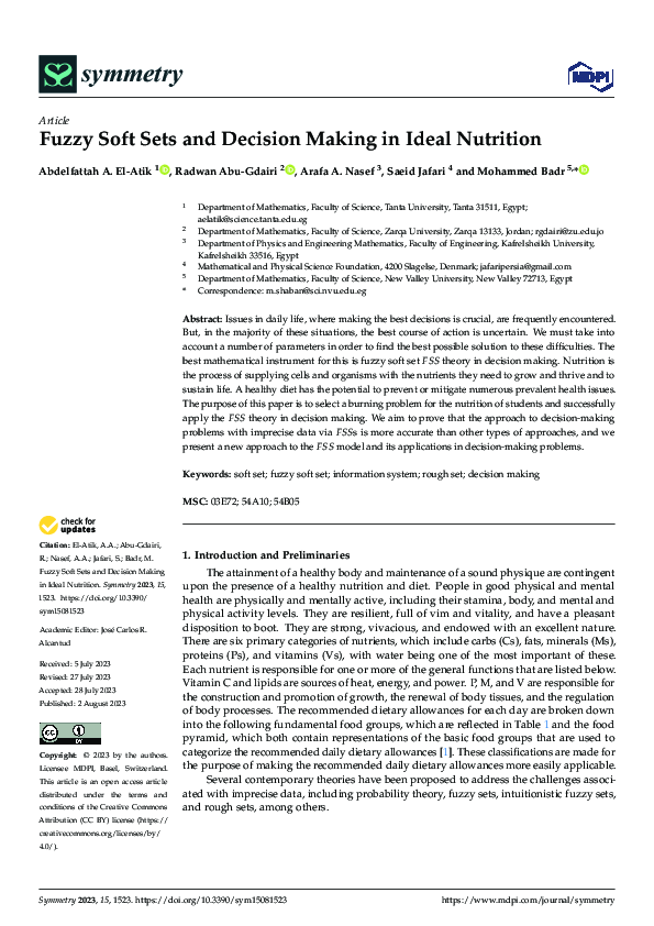 (PDF) Fuzzy Soft Sets and Decision Making in Ideal Nutrition