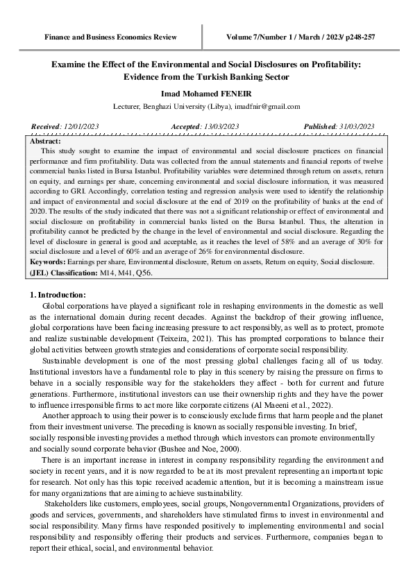 (PDF) Examine the Effect of the Environmental and Social Disclosures on ...