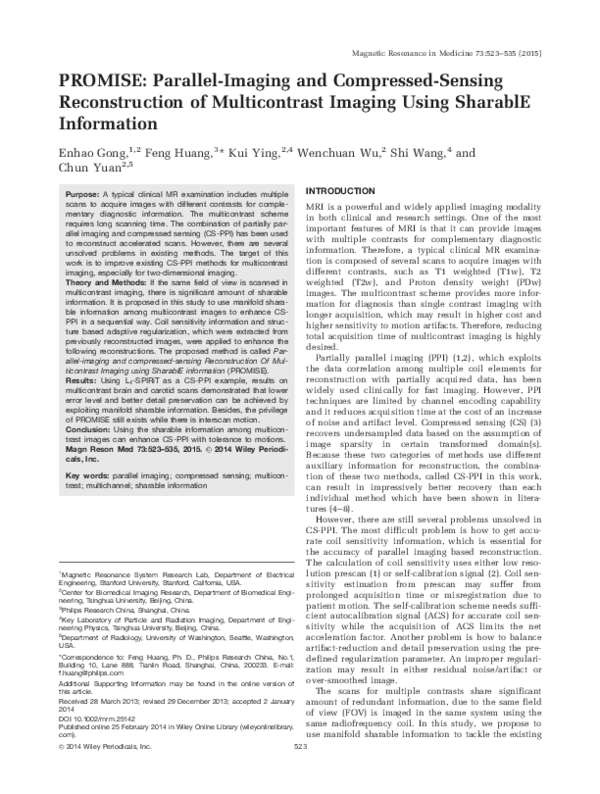 (PDF) PROMISE: Parallel-imaging and compressed-sensing reconstruction ...