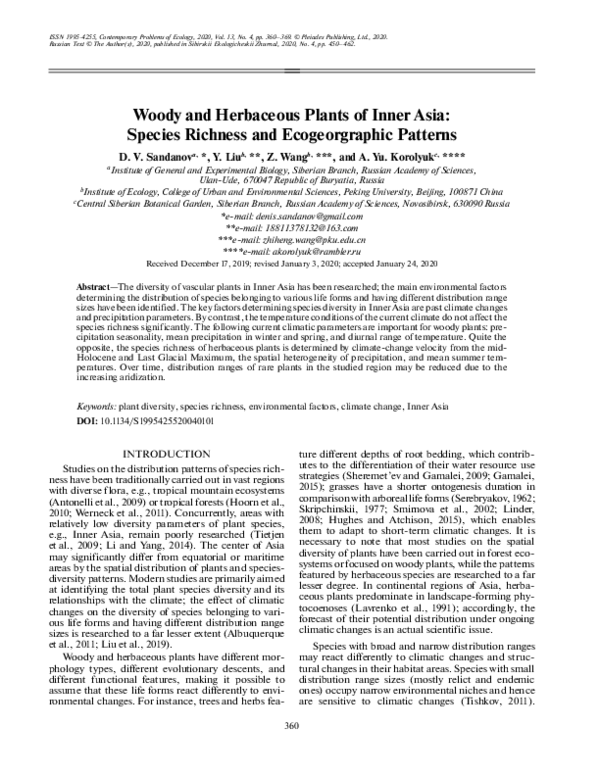 (PDF) Woody and Herbaceous Plants of Inner Asia: Species Richness and ...