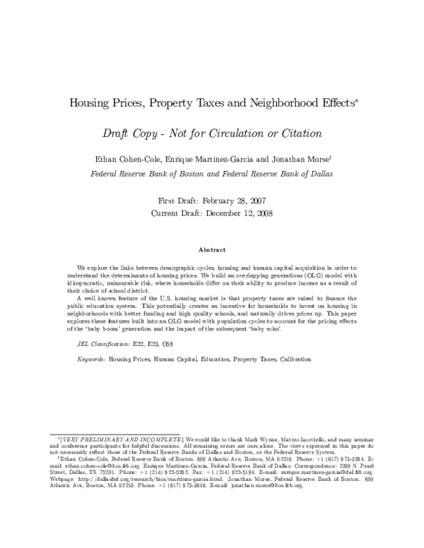 (PDF) Housing Prices, Property Taxes and Neighborhood Relocation Draft ...