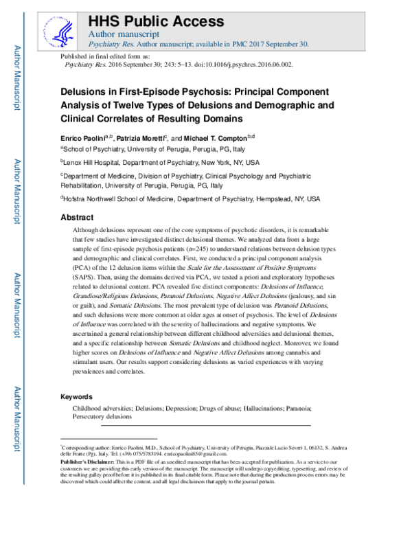 (PDF) Delusions in first-episode psychosis: Principal component ...