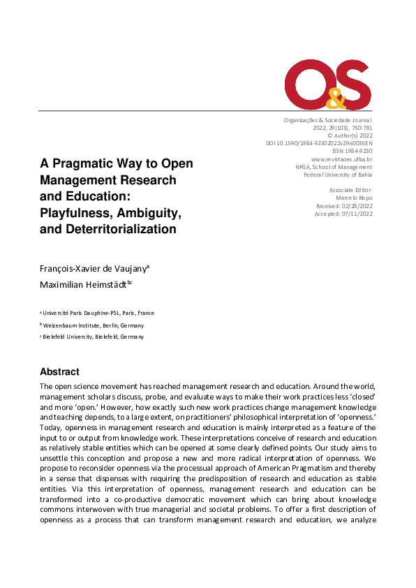 (PDF) A Pragmatic Way to Open Management Research and Education ...
