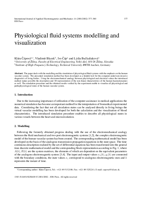 (PDF) Physiological fluid systems modelling and visualization