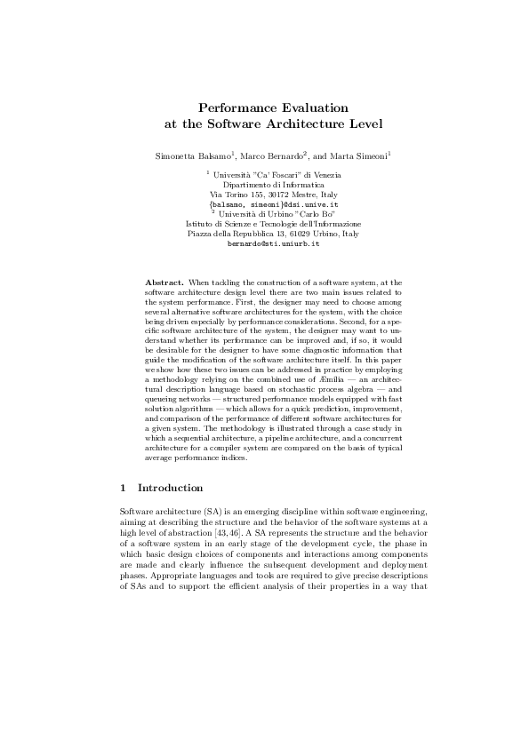 (PDF) Performance Evaluation at the Software Architecture Level