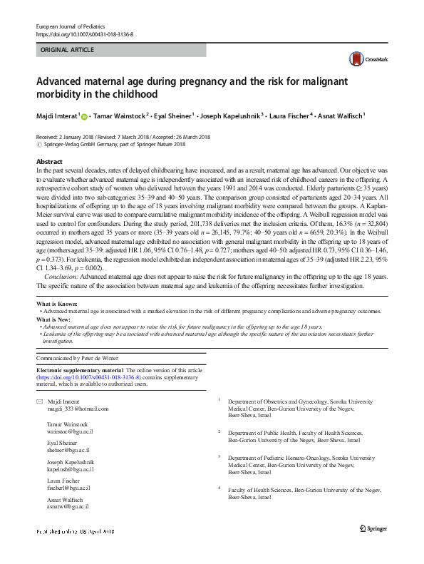 (PDF) Advanced maternal age during pregnancy and the risk for malignant ...