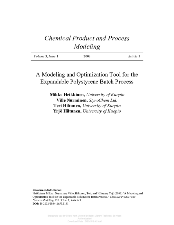 (PDF) A Modeling and Optimization Tool for the Expandable Polystyrene ...