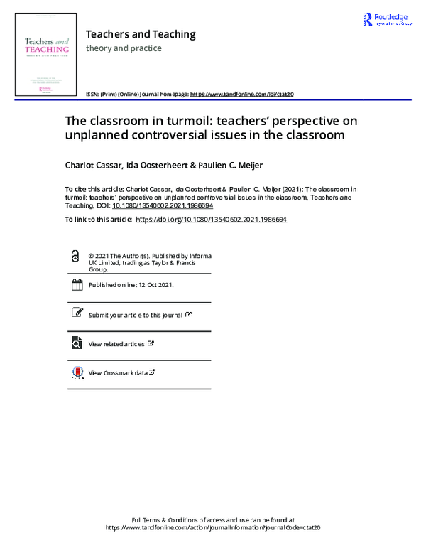 (PDF) The classroom in turmoil: teachers’ perspective on unplanned ...