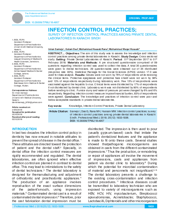 (PDF) Infection Control Practices