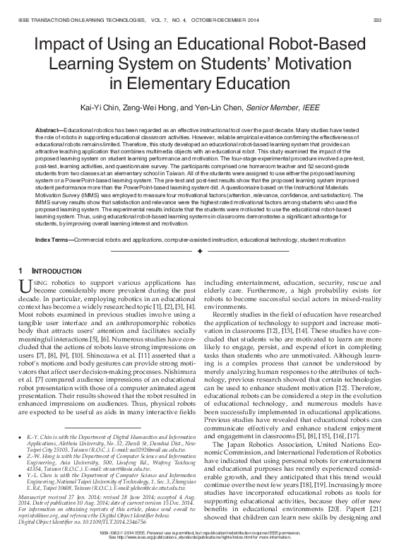 (PDF) Impact of Using an Educational Robot-Based Learning System on ...