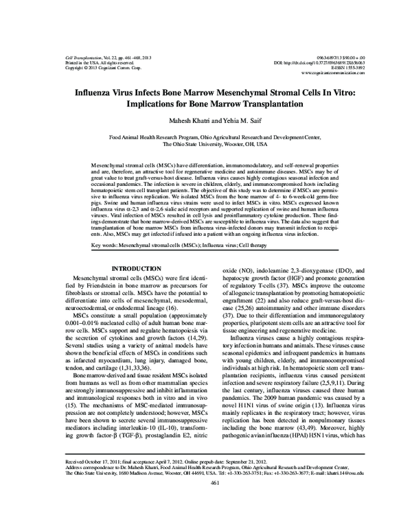 (PDF) Influenza virus Infects Bone Marrow Mesenchymal Stromal Cells in ...