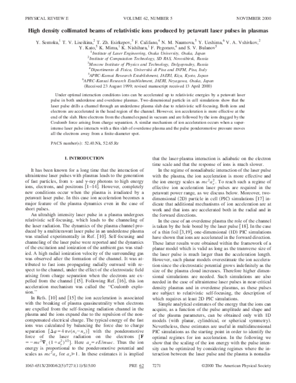 (PDF) High density collimated beams of relativistic ions produced by ...