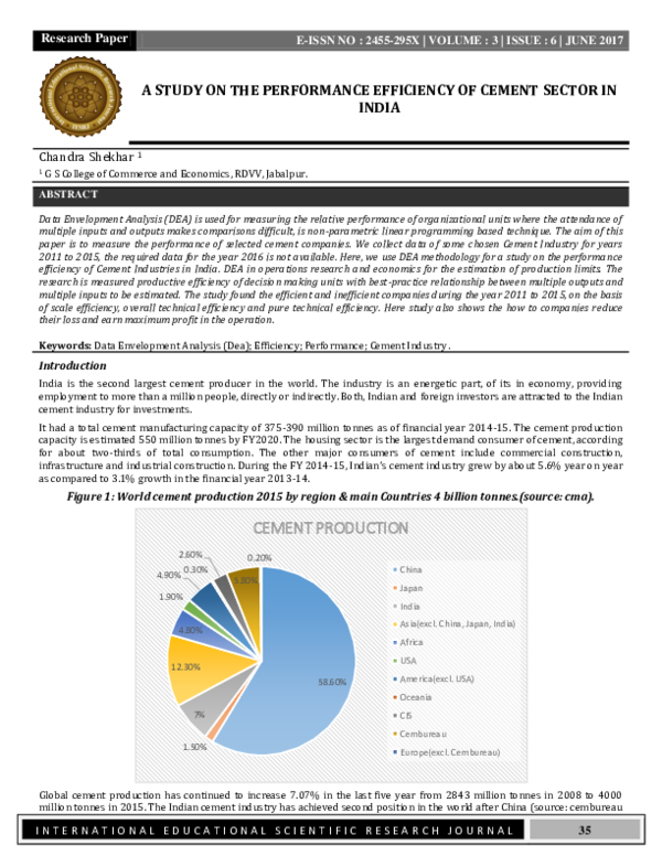 (PDF) A STUDY ON THE PERFORMANCE EFFICIENCY OF CEMENT SECTOR IN INDIA