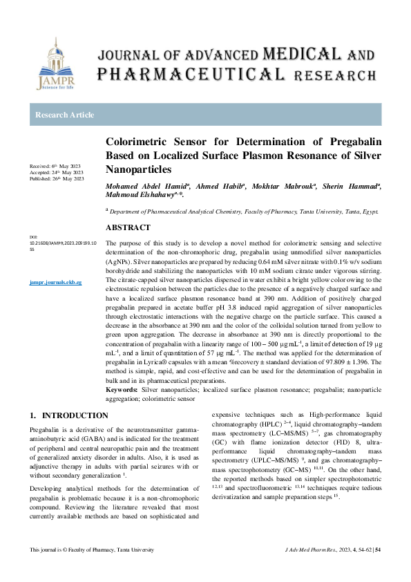 (PDF) Colorimetric Sensor for Determination of Pregabalin Based on ...