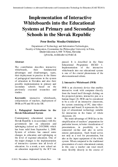 (PDF) Implementation of Interactive Whiteboards into the Educational ...